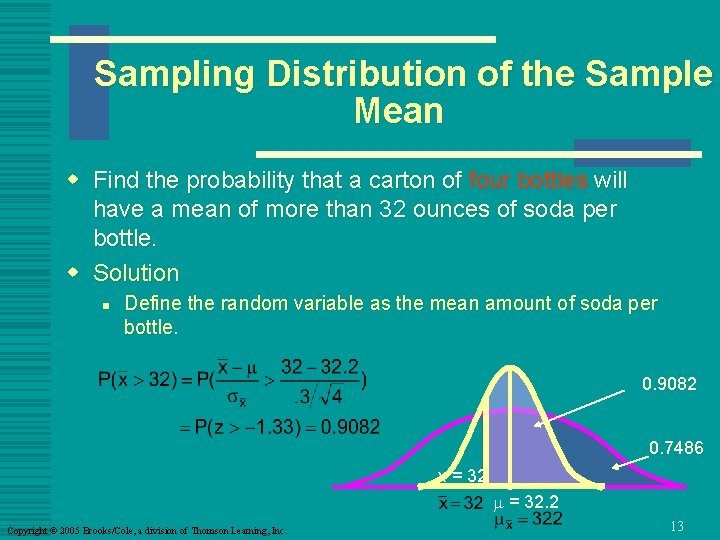 Sampling Distribution of the Sample Mean w Find the probability that a carton of