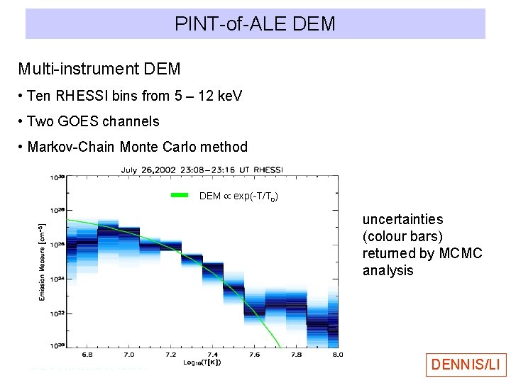 PINT-of-ALE DEM Multi-instrument DEM • Ten RHESSI bins from 5 – 12 ke. V