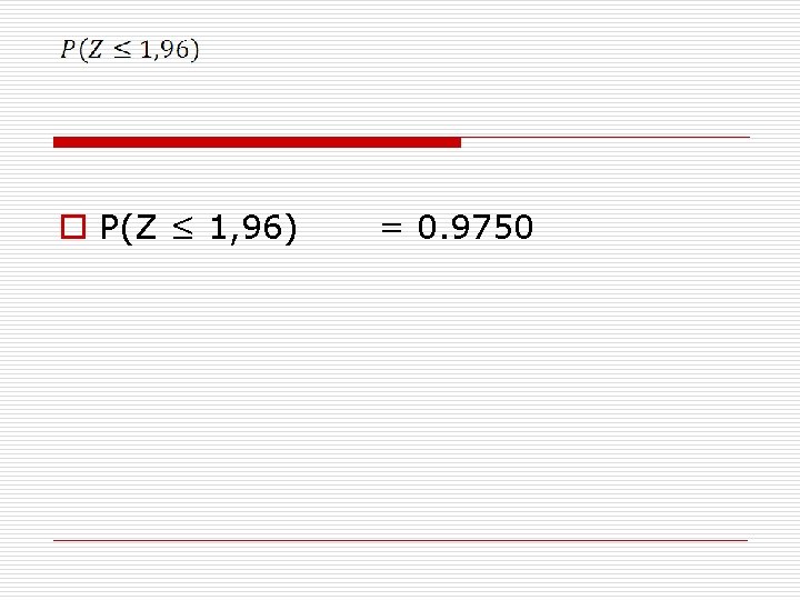 o P(Z ≤ 1, 96) = 0. 9750 