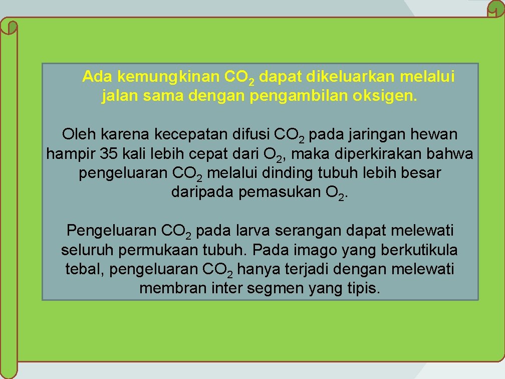 Ada kemungkinan CO 2 dapat dikeluarkan melalui jalan sama dengan pengambilan oksigen. Oleh karena