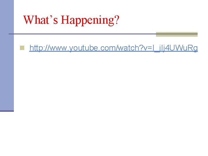 What’s Happening? n http: //www. youtube. com/watch? v=I_j. Ij 4 UWu. Rg 