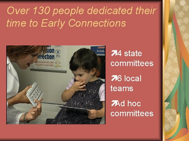 Over 130 people dedicated their time to Early Connections ì 4 state committees ì