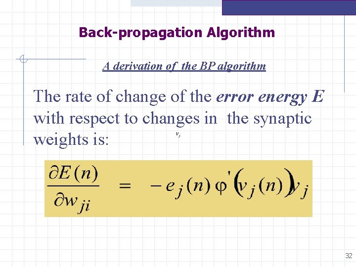 Back-propagation Algorithm A derivation of the BP algorithm The rate of change of the Back-propagation Algorithm A derivation of the BP algorithm The rate of change of the