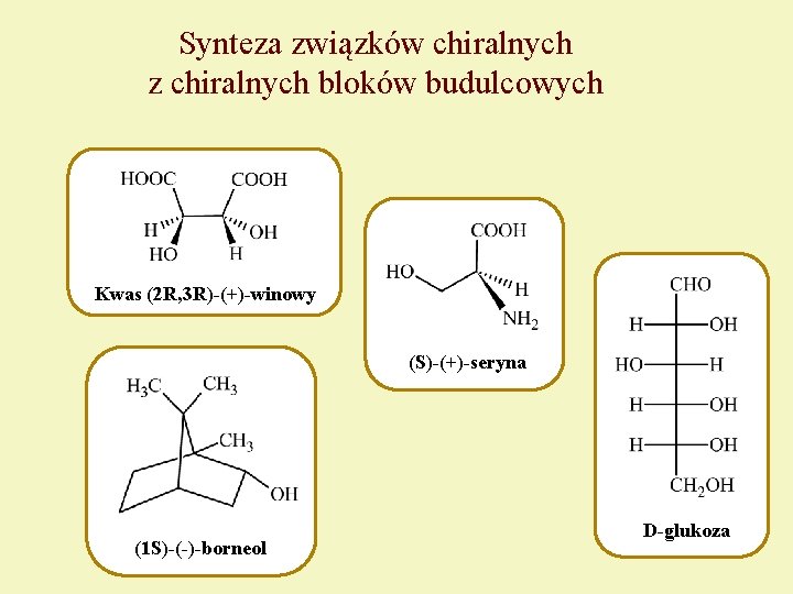 Synteza związków chiralnych z chiralnych bloków budulcowych Kwas (2 R, 3 R)-(+)-winowy (S)-(+)-seryna (1