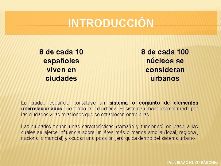 INTRODUCCIÓN 8 de cada 10 españoles viven en ciudades 8 de cada 100 núcleos