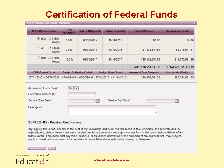 Certification of Federal Funds education. state. mn. us 4 