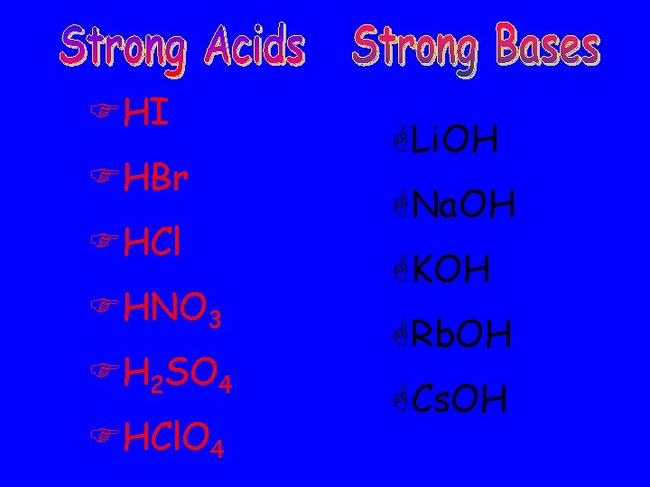 FHI FHBr FHCl FHNO 3 FH 2 SO 4 FHCl. O 4 GLi. OH