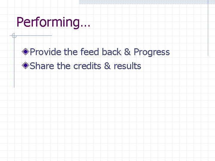 Performing… Provide the feed back & Progress Share the credits & results 