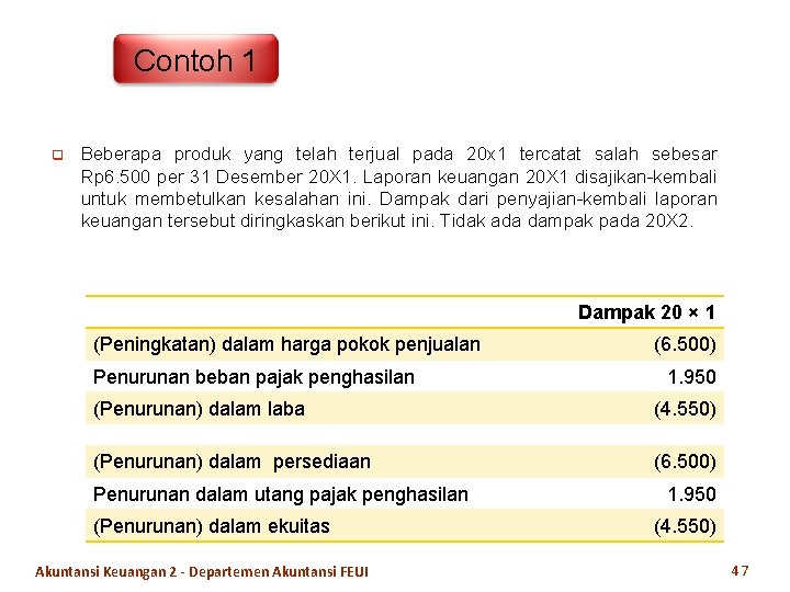 Contoh 1 q Beberapa produk yang telah terjual pada 20 x 1 tercatat salah