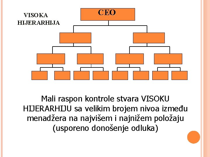 VISOKA HIJERARHIJA CEO Mali raspon kontrole stvara VISOKU HIJERARHIJU sa velikim brojem nivoa između