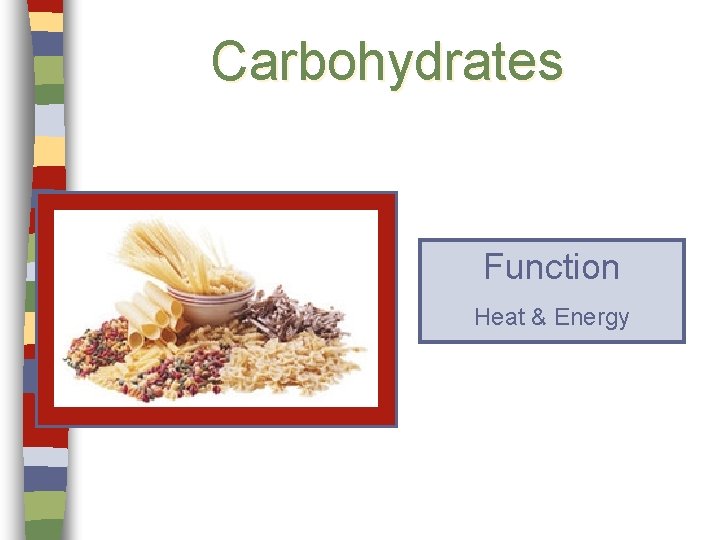 Carbohydrates Function Heat & Energy 