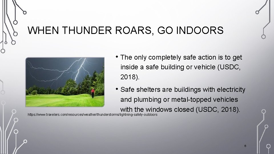 WHEN THUNDER ROARS, GO INDOORS • The only completely safe action is to get