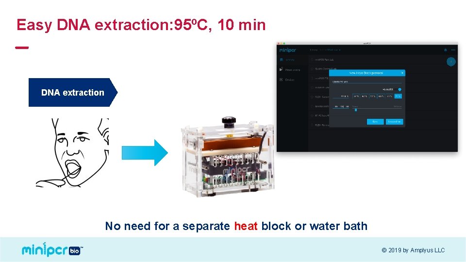 Easy DNA extraction: 95ºC, 10 min DNA extraction No need for a separate heat