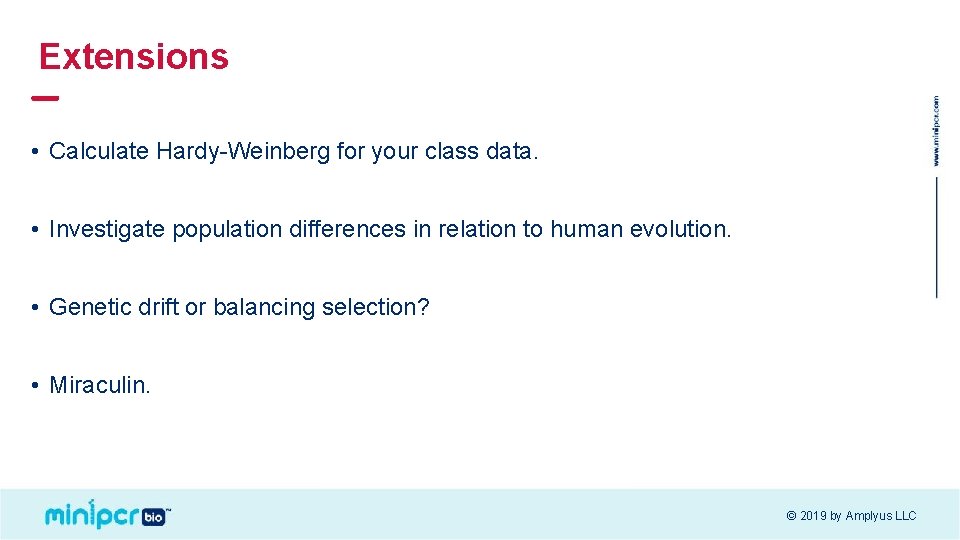 Extensions • Calculate Hardy-Weinberg for your class data. • Investigate population differences in relation