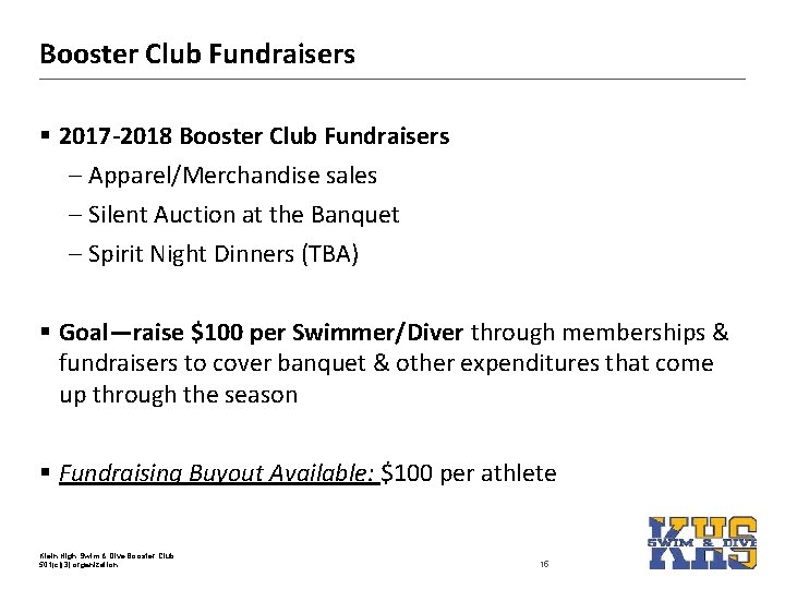 Booster Club Fundraisers § 2017 -2018 Booster Club Fundraisers – Apparel/Merchandise sales – Silent