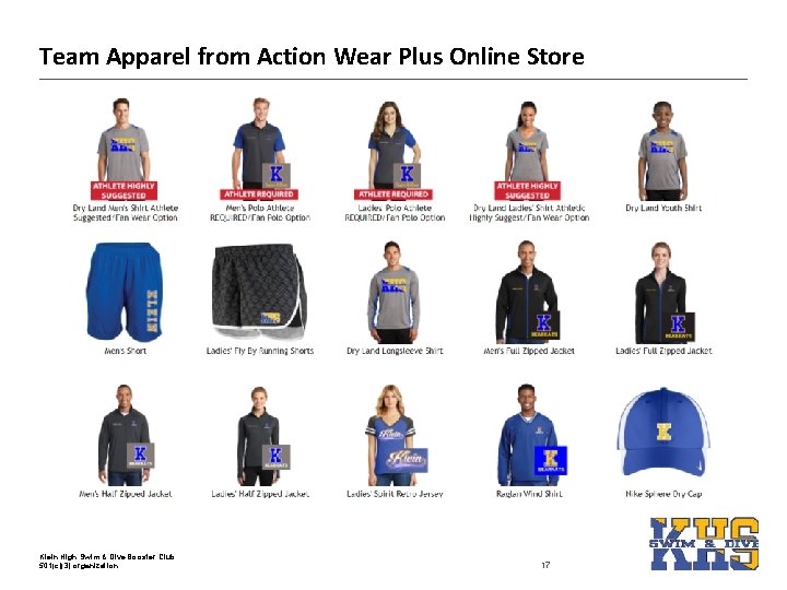 Team Apparel from Action Wear Plus Online Store Klein High Swim & Dive Booster