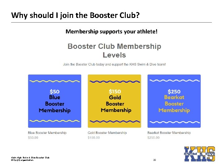 Why should I join the Booster Club? Membership supports your athlete! Klein High Swim