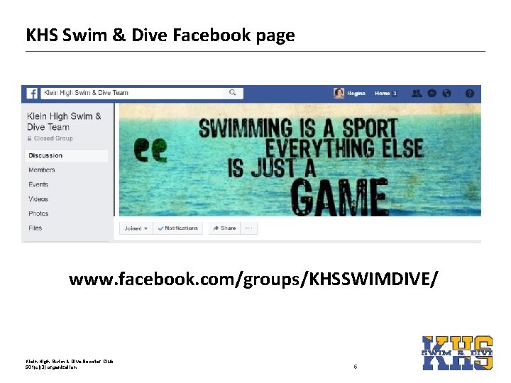 KHS Swim & Dive Facebook page www. facebook. com/groups/KHSSWIMDIVE/ Klein High Swim & Dive