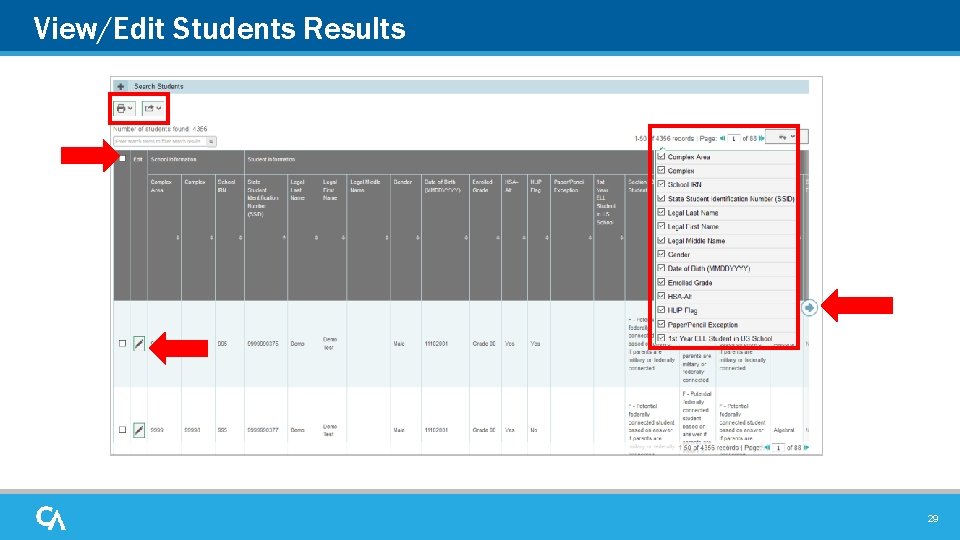 View/Edit Students Results 29 