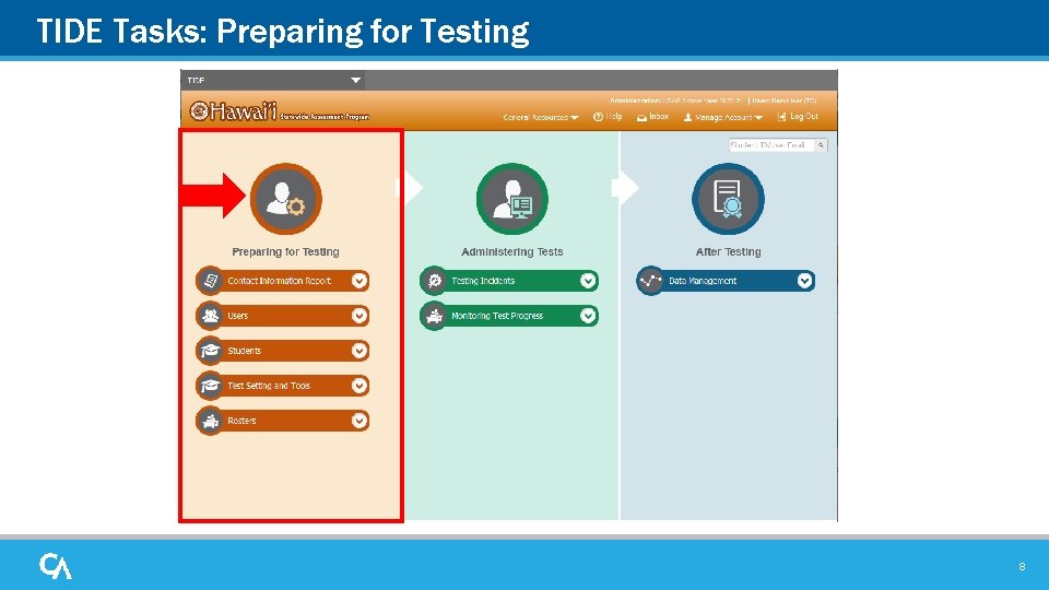 TIDE Tasks: Preparing for Testing 8 