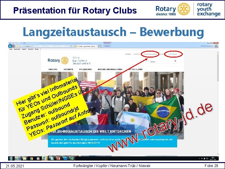 Präsentation für Rotary Clubs Langzeitausch – Bewerbung al i r e at s m