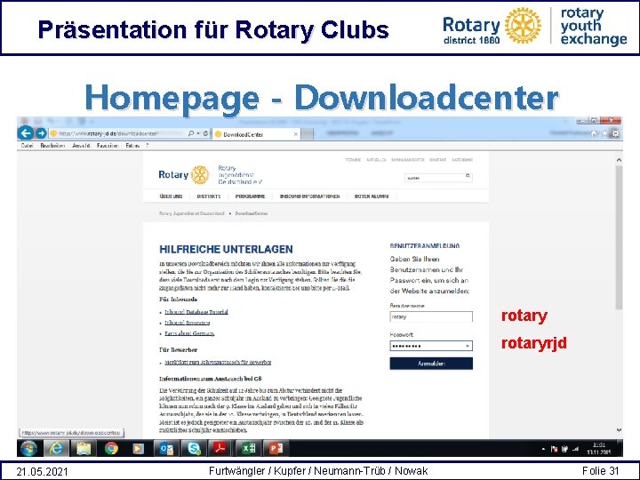 Präsentation für Rotary Clubs Homepage - Downloadcenter rotaryrjd 21. 05. 2021 Furtwängler / Kupfer