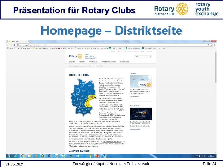 Präsentation für Rotary Clubs Homepage – Distriktseite 21. 05. 2021 Furtwängler / Kupfer /