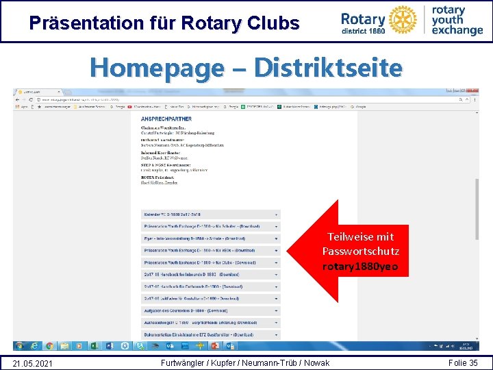 Präsentation für Rotary Clubs Homepage – Distriktseite Teilweise mit Passwortschutz rotary 1880 yeo 21.