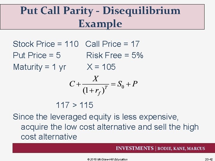Put Call Parity - Disequilibrium Example Stock Price = 110 Call Price = 17
