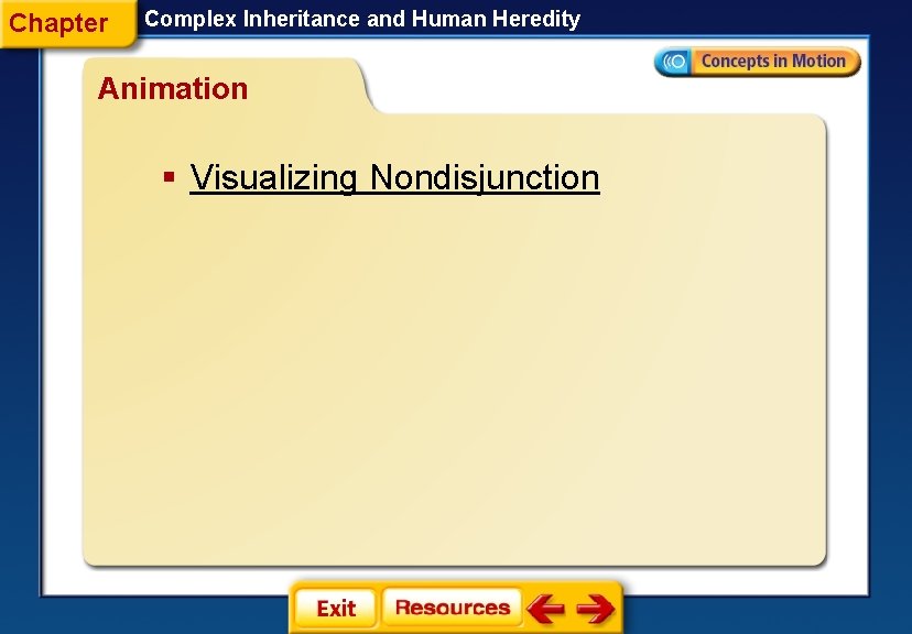 Chapter Complex Inheritance and Human Heredity Animation § Visualizing Nondisjunction Chapter Complex Inheritance and Human Heredity Animation § Visualizing Nondisjunction