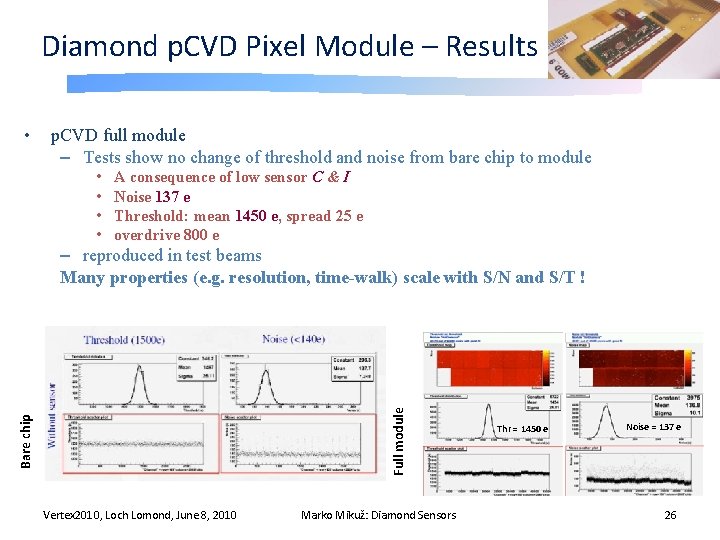 Diamond p. CVD Pixel Module – Results • p. CVD full module – Tests