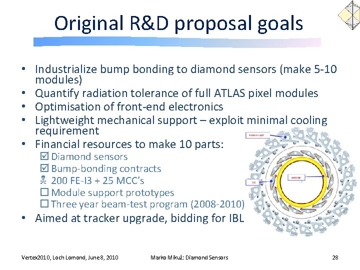 Original R&D proposal goals • Industrialize bump bonding to diamond sensors (make 5 -10