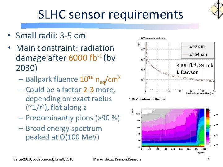 SLHC sensor requirements • Small radii: 3 -5 cm • Main constraint: radiation damage
