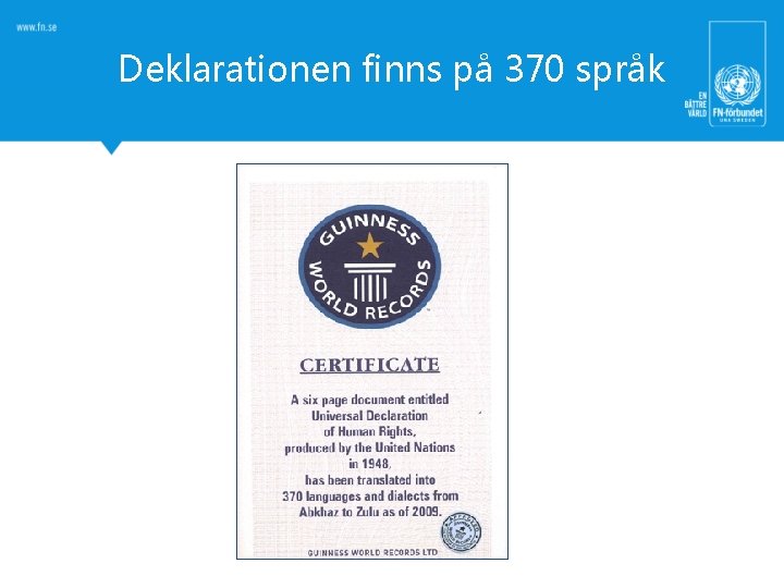 Deklarationen finns på 370 språk 