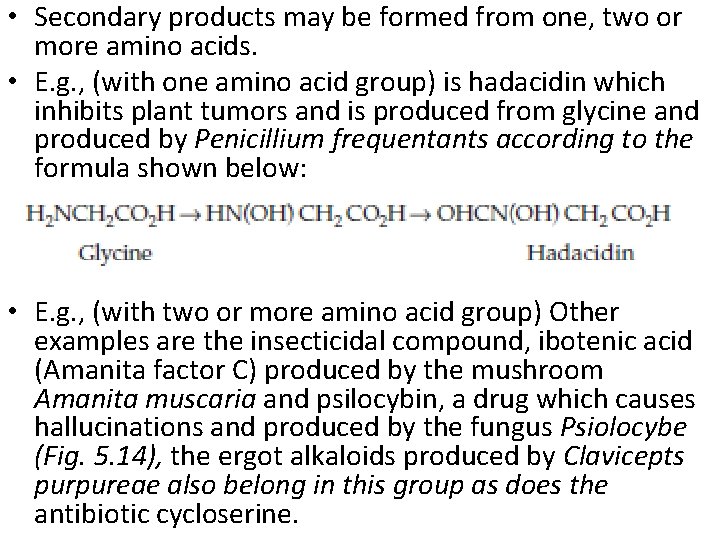  • Secondary products may be formed from one, two or more amino acids.