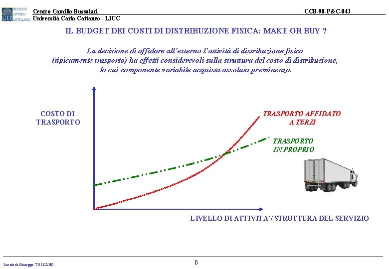 Centro Camillo Bussolati Università Carlo Cattaneo - LIUC CCB-98 -P&C-043 IL BUDGET DEI COSTI