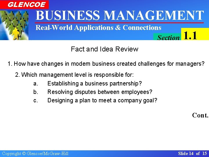 GLENCOE BUSINESS MANAGEMENT Real-World Applications & Connections Section 1. 1 Fact and Idea Review