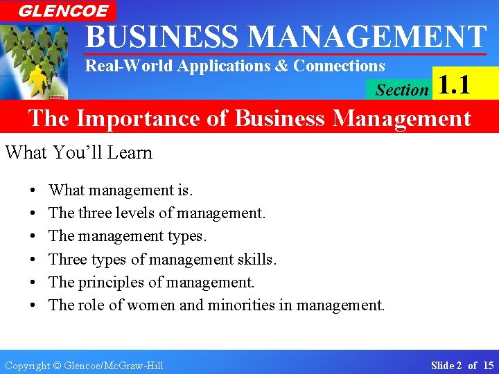 GLENCOE BUSINESS MANAGEMENT Real-World Applications & Connections Section 1. 1 The Importance of Business