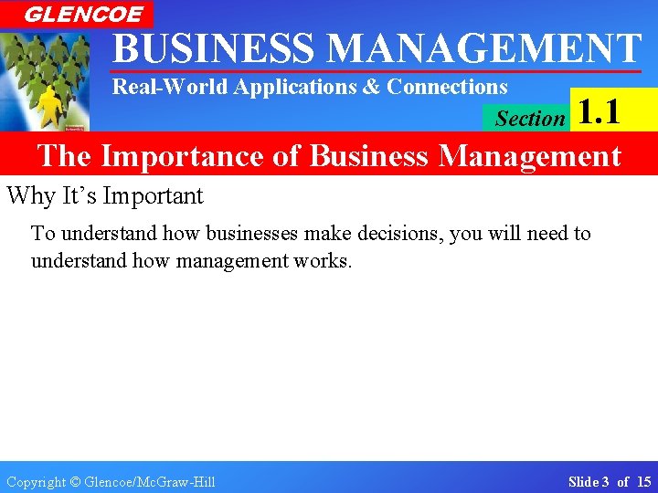 GLENCOE BUSINESS MANAGEMENT Real-World Applications & Connections Section 1. 1 The Importance of Business