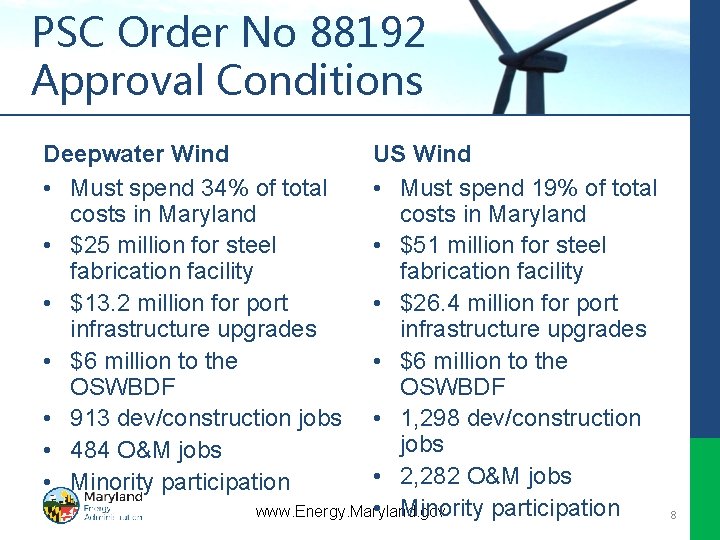 PSC Order No 88192 Approval Conditions Deepwater Wind • Must spend 34% of total