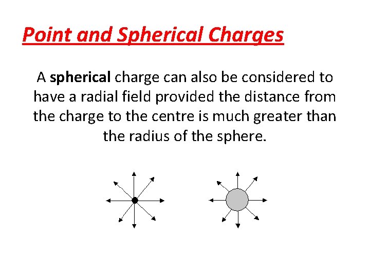 Point and Spherical Charges A spherical charge can also be considered to have a