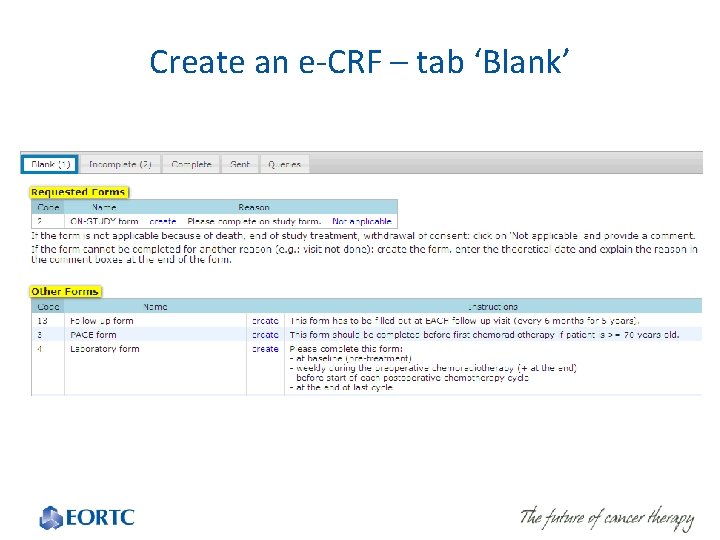 Create an e-CRF – tab ‘Blank’ 