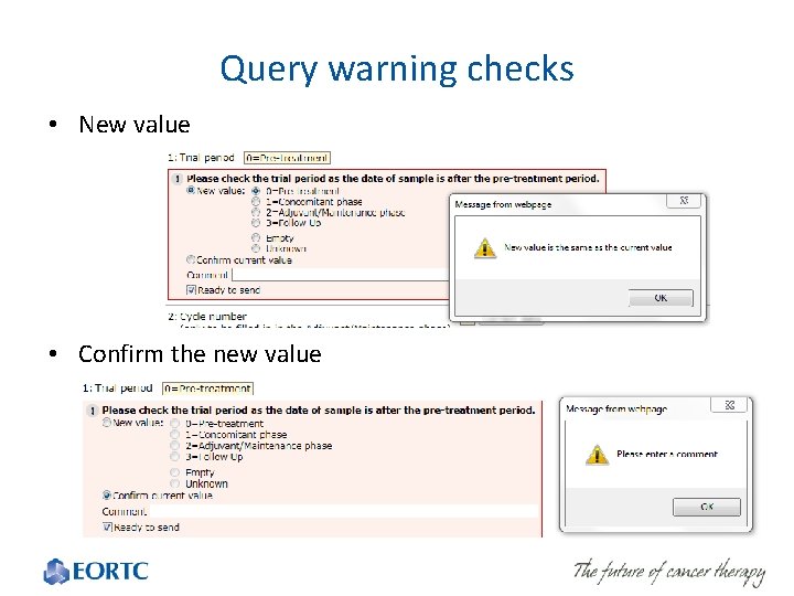 Query warning checks • New value • Confirm the new value 