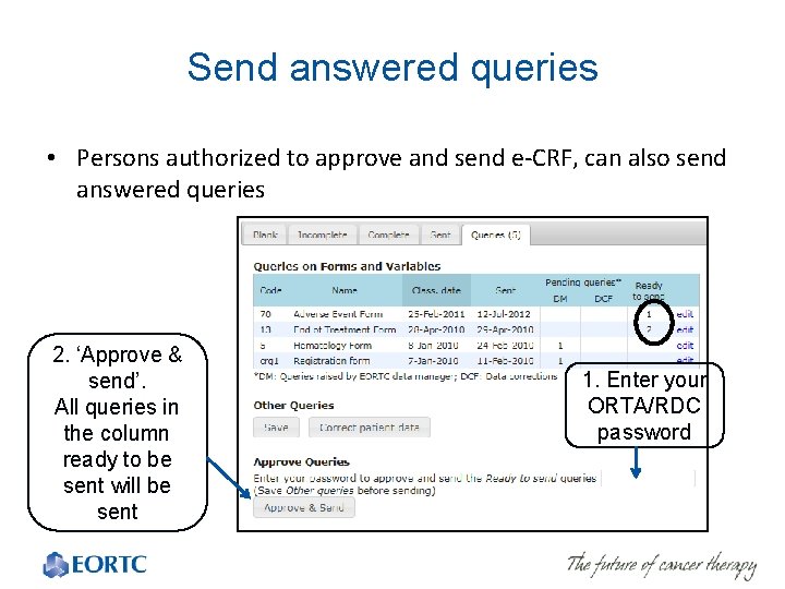 Send answered queries • Persons authorized to approve and send e-CRF, can also send
