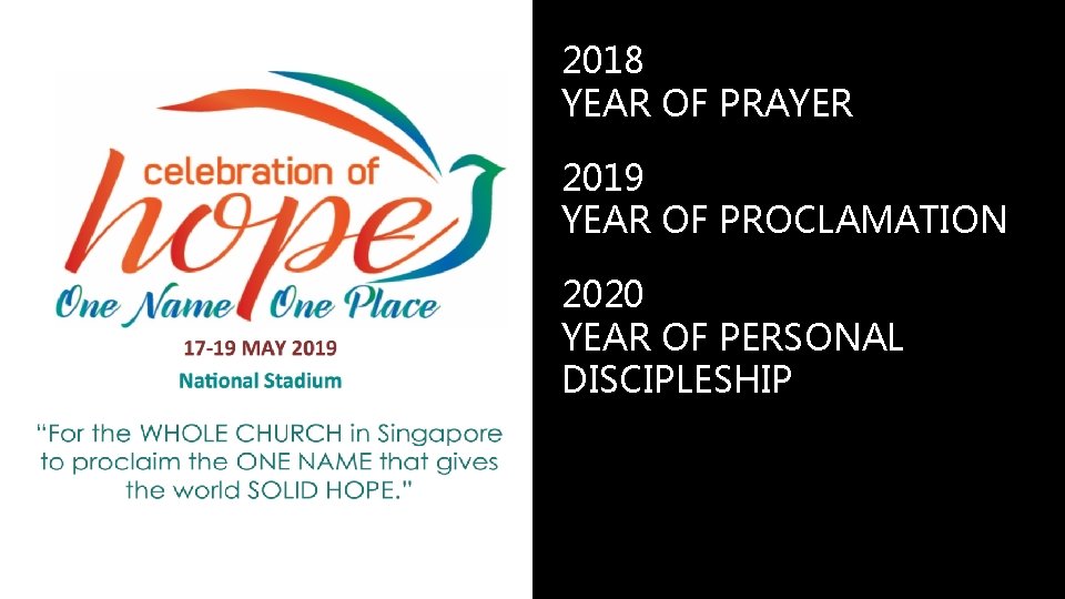 2018 YEAR OF PRAYER 2019 YEAR OF PROCLAMATION 2020 YEAR OF PERSONAL DISCIPLESHIP 