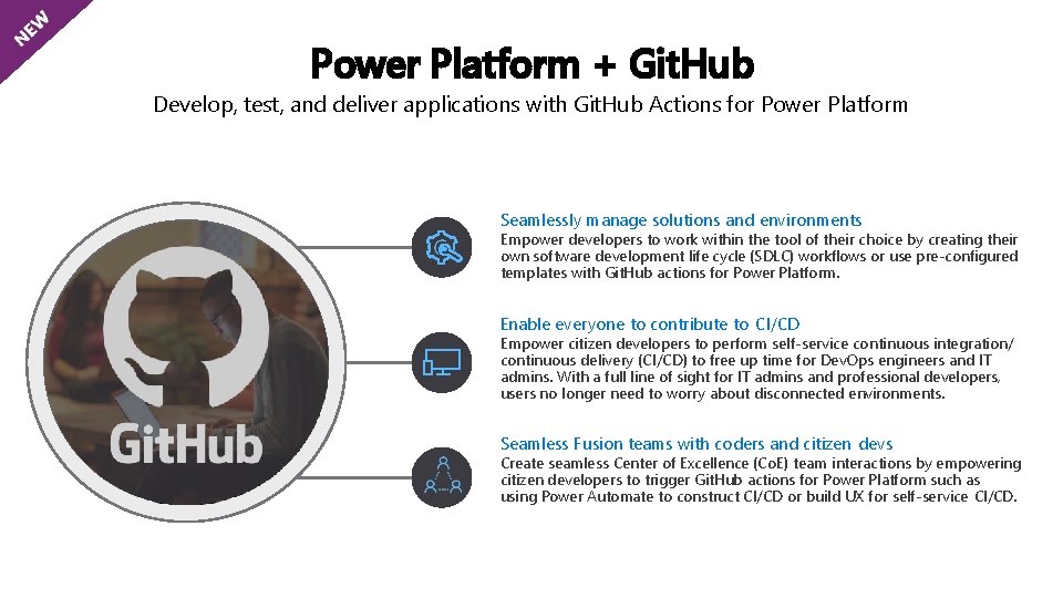 Power Platform + Git. Hub Develop, test, and deliver applications with Git. Hub Actions