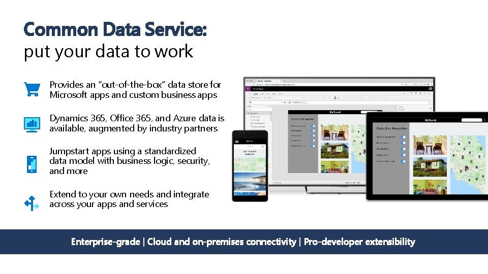 Common Data Service: put your data to work Provides an “out-of-the-box” data store for