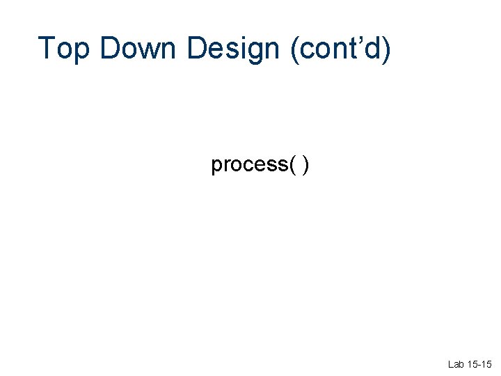 Top Down Design (cont’d) process( ) Lab 15 -15 Top Down Design (cont’d) process( ) Lab 15 -15