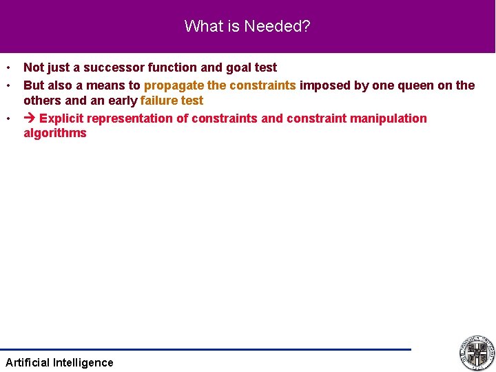 What is Needed? • • • Not just a successor function and goal test