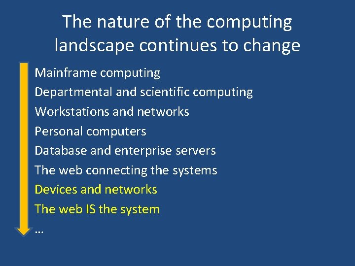 The nature of the computing landscape continues to change • • • Mainframe computing